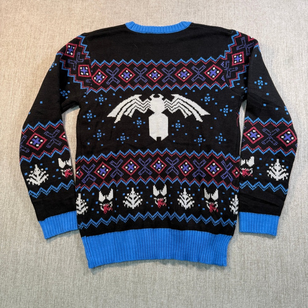 Marvel Venom Ugly Christmas Sweater Mens Large Black Blue Fair Isle Holiday Knit